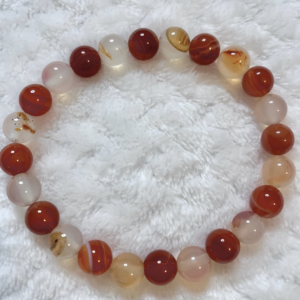Carnelian and Flower Agate Handmade Crystal Gem Bead Bracelet